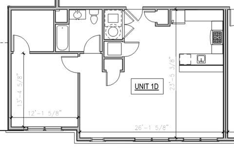Floor plan for 1 bed, 1 bath, 862 sqft